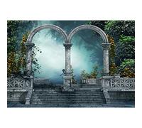 Aoihrraan 3x2m Conte de Fées Romantique Toile de Fond Arbres Fleurs Vigne Porte Cintrée Escalier Sol en Marbre Photographie Fond Mariée Saint Valentin Amoureux Adultes Portrait Photo Props