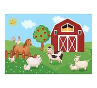 Aoihrraan 3x2m Dessin Animé Ferme Animaux Toile De Fond Rouge Cultiver Grange Automne Entrepôt Récolte Photographie Basse Cour Bébé Douche Petit Fermier d'anniversaire Fête Garçons Portrait Photo