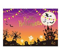 Aoihrraan 3x2m Heureux Halloween Toile de Fond Effrayant Château Cimetière Pleine Lune Sorcière Chauve-Souris Brillant Lumières Photographie Fond Enfants Trick Or Treat Party Portrait Photo Prop