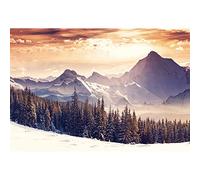 Aoihrraan 3x2m Hiver Forêt Toile De Fond Montagne Enneigée Champ Neige Pin Sapin Couvert Neige Lumière du Soleil Couchant Pays des Merveilles Photographie Vacance Enfants Adultes Portrait Photo