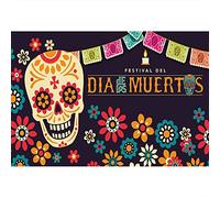 Aoihrraan 3x2m Jour de Le Mort Photographie Toile de Fond Sucre Crâne Squelette Soucis Fleurs Dia DE Los Muertos Fond Halloween Mexique Fiesta Festival Célébration Fête Photo Studio Props