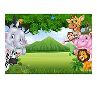 Aoihrraan 3x2m Jungle Safari Toile De Fond Dessin Animé Zoo Animaux Prairie Montagne Photographie Fond pour Garçons Anniversaire Fête Table Décor Bébé Shower Bannière Enfants Portrait Photo Prop