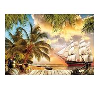 Aoihrraan 3x2m Pirate D'Été Toile De Fond Bord Mer Bateau Pirate Vieux Gouvernail Bois Boîte Bijoux Baril Plancher L'Île Mer Vue Photographie Fête d'anniversaire Garçon Portrait Studio Photo