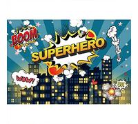 Aoihrraan 3x2m Super Héros Toile De Fond Super Ville Paysage De Nuit Abstrait Étoile Lune Bande Dessinée Centre-Ville Bâtiment Photographie Garçon Anniversaire Bébé Douche Enfant Portrait Photo