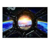 Aoihrraan 3x2m Vaisseau Spatial Fenêtre Vue Toile de Fond Lune Surface Galaxie Espace Extérieur Science Fiction Photographie Fond Garçons Fête d'anniversaire Enfants Adultes Astronaute Photo Prop