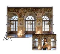 Aoihrraan 4,5x3m Château de Fontainebleau Intérieur Toile de Fond Château de Luxe Lustre Mur Arche Fenêtre Photographie Fond Mariage Douche Nuptiale Filles Garçons Adultes Portrait Photo Props