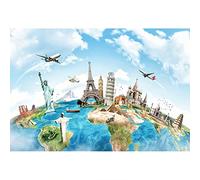 Aoihrraan 4,5x3m dans Le Monde Entier Voyage Toile De Fond Monde Carte Mondial Célèbre Point De Repère Bâtiments Spot sur Terre Pyramide Photographie Tour du Monde Fête Bébé Adulte Portrait Photo