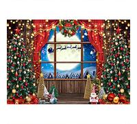 Aoihrraan 4,5x3m Noël Rebord De Fenêtre Photographie Toile De Fond Arbre De Noël Rouge Rideau Père Noël Renne Pleine Lune Hiver Nuit Fond Nouveau Année Festival Famille Fête Photo Accessoires