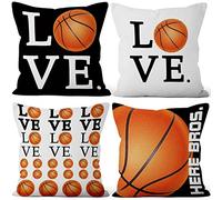 Aoihrraan 41x41cm Lot de 4 Aime Le Sport Housse De Coussin Basket Blanche Et Noire Lin De Coussincarré Taie d'oreiller Maison Décoration pour Sport Garçon Décoration Chambre Sofa Extérieur Canapé
