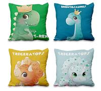Aoihrraan 41x41cm Lot de 4 Dinosaure Mignon Housse De Coussin Les Dessins Animés Peu Dinosaure Lin De Coussincarré Taie d'oreiller Maison Décoration pour Enfants Garçon Lit Salon Musique Fête Décor