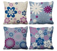 Aoihrraan 41x41cm Lot de 4 Fleur Géométrique Housse De Coussin Lilas Et Beige Moderne Lin De Coussincarré Taie d'oreiller Maison Décoration pour Ferme Chambre Salon D'Extérieur Jardin Canapé Auto