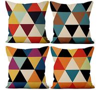 Aoihrraan 41x41cm Lot De 4 Housse De Coussin Coloré Moderne Motif Géométrique Lin De Coussincarré Taie d'oreiller Decoration Canapé Décor Maison pour Lit Salon Canapé Jardin Chaise Voiture Chaise