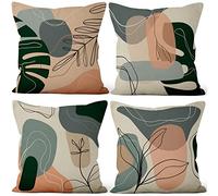 Aoihrraan 46x46cm Lot de 4 Bohème Housse de Coussin L'Automne Feuilles Minimalisme Géométrique Lin De Coussincarré Taie d'oreiller Été Decoration Maison pour Chambre Salon Extérieur Jardin Canapé