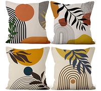 Aoihrraan 46x46cm Lot de 4 Bohème Housse de Coussin Résumé Soleil Lune Arc en Ciel Nature Paysage Lin De Coussincarré Taie d'oreiller Été Decoration Maison pour Chambre Salon Extérieur Jardin Canapé