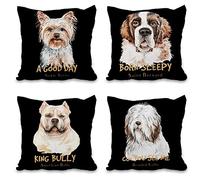 Aoihrraan 46x46cm Lot de 4 Chien Noir Housse De Coussin Bonne Journée Ouvrages d'art Motif Lin De Coussincarré Taie d'oreiller Maison Décoration pour Ferme Canapé Lit Salon Extérieur Jardin Canapé