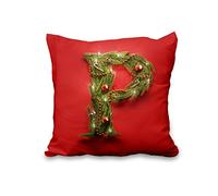 Aoihrraan 55x55cm Lot de 1 Joyeux noël Housse de Coussin Lettres Anglaises De Noël P Rouge Doux Court Peluche Carré Taie d'oreiller Décoration Maison pour Heureux Fête du Nouvel an Salon Canapé
