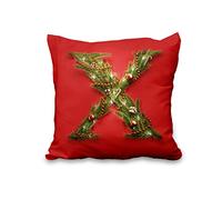 Aoihrraan 55x55cm Lot de 1 Joyeux noël Housse de Coussin Lettres Anglaises De Noël X Rouge Doux Court Peluche Carré Taie d'oreiller Heureux Fête du Nouvel an Salon Canapé Chambre Canapé Amis Cadeau
