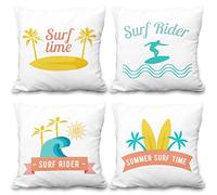 Aoihrraan 55x55cm Lot de 4 Temps De Surf Housse De Coussin Été Planche De Surf Palmier Doux Court Peluche Carré Taie d'oreiller Decoration Salon Océan Thème Extérieur Jardin Canapé Chaise Plage
