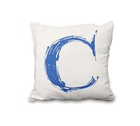 Aoihrraan 56x56cm Alphabet Anglais Lot de 4 Housse de Coussin Art C Bleu Lettres anglaises Lin de Coussincarré Taie d'oreiller Maison Décoration pour Salon Chambre Lit d'extérieur Jardin Sofa