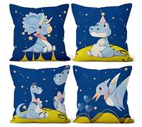 Aoihrraan 60x60cm Lot de 4 Mignonne Dessin animé Animal Housse de Coussin Blu Scuro Cielo Stellato Dinosauro Pianeta Doux Court Peluche Carré Bébé Taie d'oreiller Enfant Fête Canapé Chambre Lit Sofa