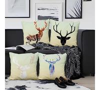 Aoihrraan Housses de Coussin Lot de 4, 41x41cm Cerf Animal Coussin Couvertures Décoratif Moderne Carré Oreiller Cas, Lin Taies d'oreiller avec Fermeture Éclair Invisible pour Canapé Voiture Chambre
