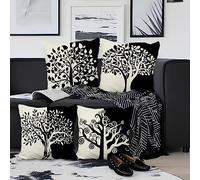 Aoihrraan Housses de Coussin Lot de 4, 41x41cm Noir et Blanc Arbre Coussin Couvertures Décoratif Moderne Carré Oreiller Cas, Lin Taies d'oreiller avec Fermeture Éclair Invisible pour Canapé Voiture