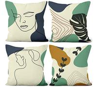 Aoihrraan Housses de Coussin Lot de 4, Abstraites Minimalistes Boho Homme Visage Femme Corps Ligne Doux Court Peluche Carré Taie d'oreiller pour Sofa Canapé Chambre Auto Chaise Domicile Décor 45x45cm
