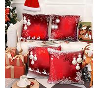 Aoihrraan Housses de Coussin Lot de 4, Rouge Noël Flocon de Neige Briller Arbre de Boules de Noël Doux Court Peluche Carré Taie d'oreiller pour Sofa Canapé Chambre Auto Chaise Domicile Décor 60x60cm