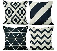 Aoihrraan Noir Beigehousse De Coussin 41x41cm Lot De 4, Moderne Rayures Géométriques Lin De Coussincarré Taie d'oreiller Maison Décoration pour Ferme Chambre Salon D'Extérieur Patio Jardin Canapé