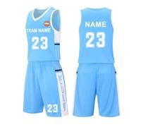 AOIOAFUY Maillot et Short de Basketball Personnalisés avec Votre Nom Numéro Équipe Logo - Tenue d'Équipe Enfant et Adulte - Idéal pour Matchs et Entraînements(B-Sky Blue)
