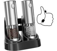 Aoipend [Grande capacité améliorée] Ensemble de moulins à poivre et sel électriques avec base de charge USB, grande capacité de 95 ml, grossier réglable, moulin à poivre automatique en acier