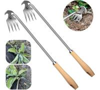 Aoipend Lot de 2 extracteurs de mauvaises herbes de 40,6 cm, outil de désherbage manuel à 4 dents en acier inoxydable pour désherbage sans effort, outil de déracinement portable pour le jardinage de