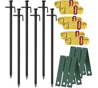 Aoipend Lot de 6 piquets Robustes pour Arbres, piquets de Support de Jardin, 6 Sangles d'arbre, 24,4 m, haubans réfléchissants résistants aux Vents forts, Kits d'ancrage pour Jeunes Arbres