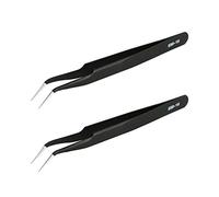 Aoje-Link ESD-15 Pince à épiler professionnelle antistatique avec pointe fine non magnétique incurvée en acier inoxydable avec revêtement en plastique Longueur totale 120 mm Noir