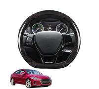Aojiek Couvre Volant de Voiture en Forme de D pour Elantra i30 2016-2020 Housse de Volant à Fond Plat en Bois de Pêche Microfibre Cuir Antidérapant Respirant(Black)