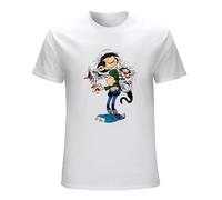 AOJIEXIAO Gaston Lagaffe Comics 100% Cotton Tshirts The Twins of Gambler Personalize Homme T Shirt Funny ClothingTop Sweatshirt Short Sleeve White 3XL