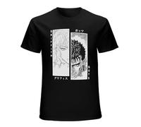 AOJIEXIAO Men's Berserk Guts s Print Tops Thin Short Sleeves Loose Casual Cotton T-Shirt Black L