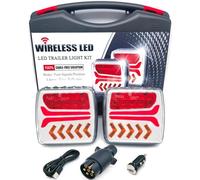 AOJO Kit Feux Remorque LED 7 Broches Magnét 12 V, Éclairage de la Remorque Sans Fil Étanche, Rechargeable,avec E57 ECE Certifié