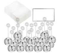 AojSup Lot de 60 porte-numéros de table en forme de boule disco argentés avec fil tourbillonnant, porte-nom et photo, décoration pour menu de mariage, fête d'anniversaire (5,1 cm)