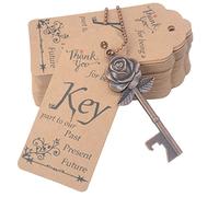 Aokbean Lot de 100 décapsuleurs en forme de rosace pour baptême, mariage, fête avec carte de remerciement et chaîne (Rame ancienne)