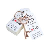 Aokbean Lot de 52 décapsuleurs vintage en forme de clé avec carte de remerciement et porte-clés pour fête, mariage, souvenir (or rose)