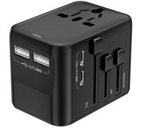 AOKBON Adaptateur Prise Universelle 5 en 1 Adaptateur Voyage International Chargeur Universel avec 2 Type C 2 USB A et 1 AC France vers Anglais UK USA Australie Canada Thaïlande Japon