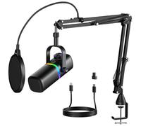 Aokeo Microphone de Jeu USB AK-10 avec Bras AK-35, Microphone à condensateur pour PC/Mac/PS4/PS5/téléphone - Micro cardioïde avec éclairage RVB