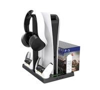 Aokicase PS5 Multifunctional Controller Charging Station with LED, Multifunctional Cooling Base, Dual Charger Docking Station for PS5 with Headset Holder (Black, PS5) HBP-271