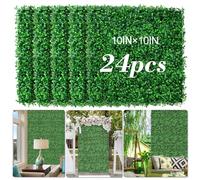AOKIE Lot de 24 panneaux muraux en buis artificiel de 25,4 x 25,4 cm - Haie de buis anti-UV - Décoration murale - Haie d'intimité pour intérieur et extérieur, terrasse, balcon, clôture de jardin
