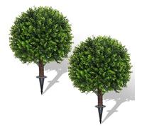 AOKIIE Lot de 2 buis topiaires artificiels pour extérieur avec piquet de 55,9 cm, résistant aux UV, plantes de buis vertes artificielles pour intérieur, jardin, cour, porche, terrasse