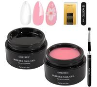 Aokitec Builder Kit de gel dur - Gel transparent anti-adhésif pour les mains avec 100 moules à ongles et pinceaux pour extension et motif de gravure, réparation des ongles LED et UV et manucure