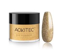 Aokitec Dip Powder 28g, or pailleté, poudre à tremper acrylique pour ongles français Poudre à tremper pour ongles pour débutants et professionnels, facile à utiliser, séchage rapide à l'air