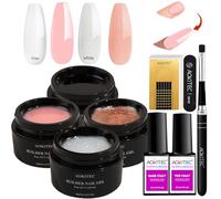 Aokitec Gel Construction Ongle U V: 4 Couleurs de Base d'Extension d'Ongles Clear Blanc Rosa Or Rose, avec Pinceau à Ongles, 100Pcs Chalbon, Top Coat et Base Coat pour Renforce les Ongles Gel