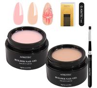 Aokitec Kit de construction de gel à ongles - Gel dur rose nudes avec 100 formes d'ongles et pinceau pour une application précise, biab pour extension et réparation et manucure française, cadeau pour